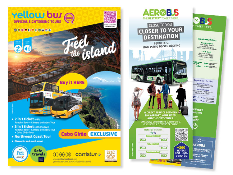 Cartaz Funchal Yellow Bus e monofolha Aerobus